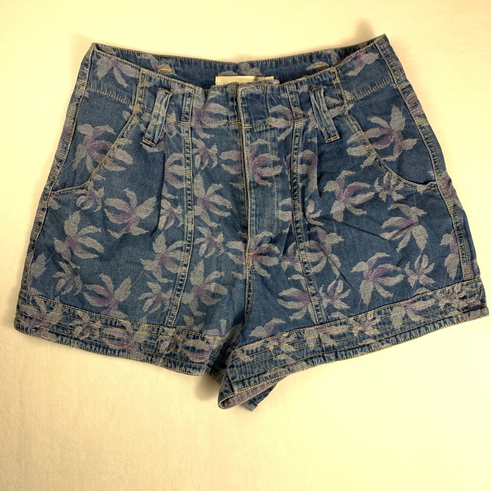 Happy Nature Madewell Blue Purple Floral Jacquard Denim Shorts Size 14